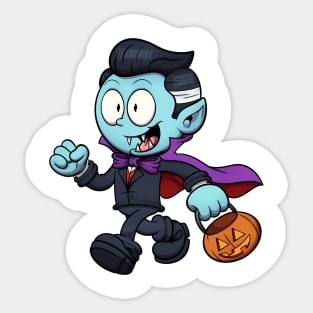 Kid Dressed As Dracula Trick Or Treating Sticker